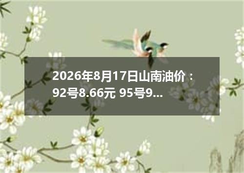 2026年8月17日山南油价：92号8.66元 95号9.16元